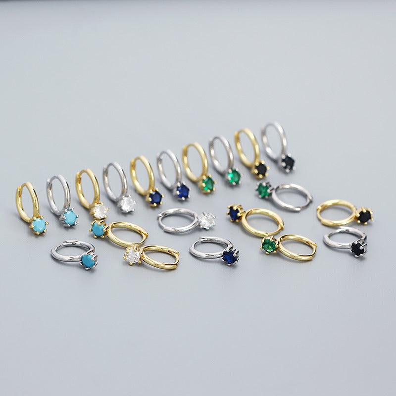 Minimalist Elegant 925 Sterling Silver Round Geometric Cubic Zirconia Hoop Earrings