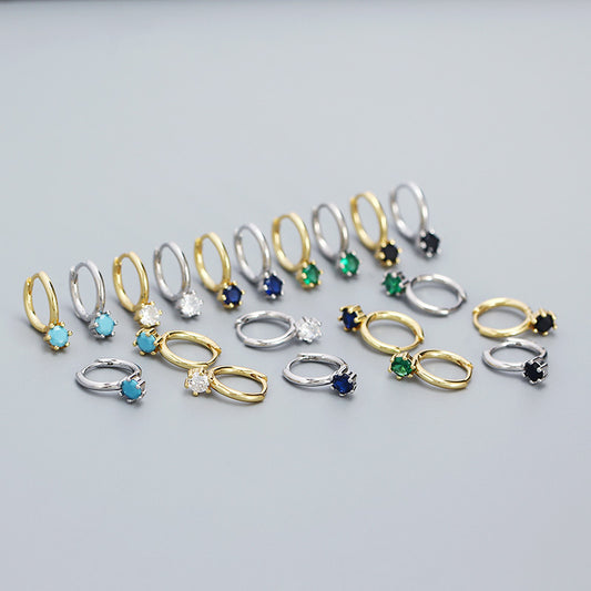 Minimalist Elegant 925 Sterling Silver Round Geometric Cubic Zirconia Hoop Earrings