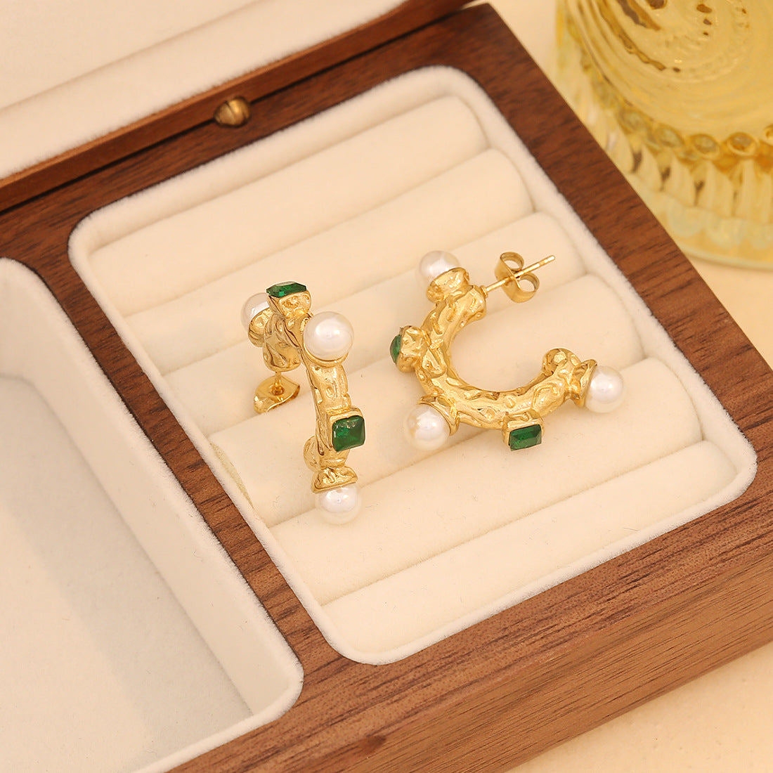 Pendientes de acero inoxidable esmaltados vintage en forma de C con diseño de línea geométrica para mujer