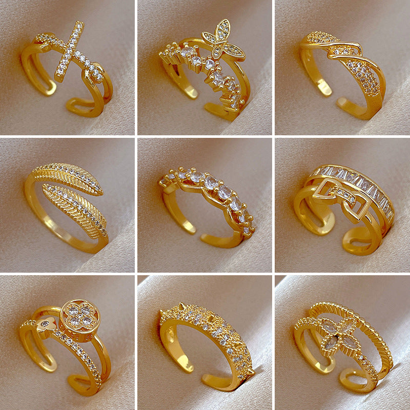 Minimalist Sweet Geometric Round Brass Plated Rhinestone Ring for Women and Men