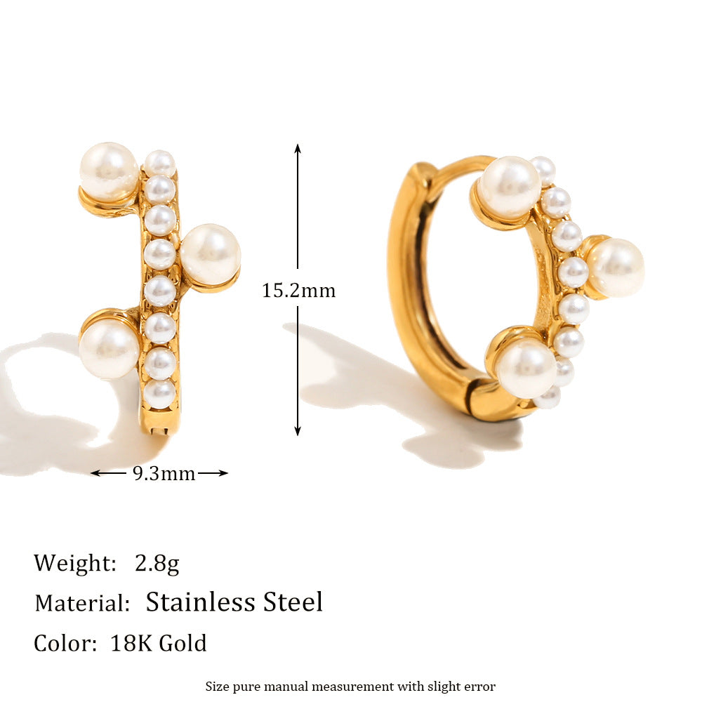 Pendientes Minimalistas Geométricos de Acero Inoxidable con Baño de Oro de 18K y Detalles de Pequeñas Perlas para Mujer