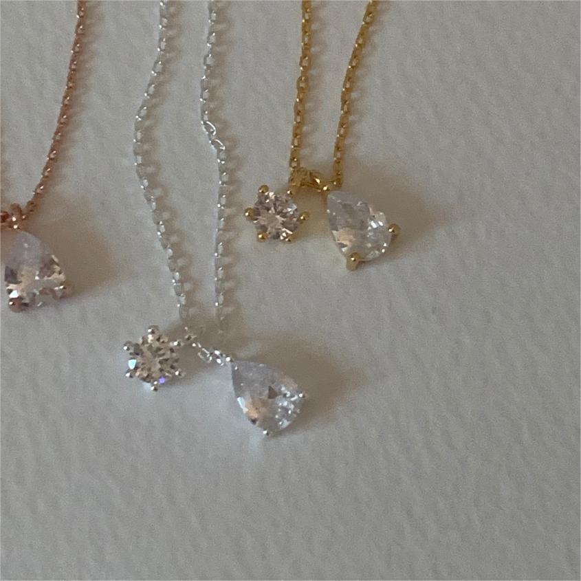 Minimalist Geometric Tulip Pendant Necklace in 925 Sterling Silver with Rhinestone Inlay on Snake Chain
