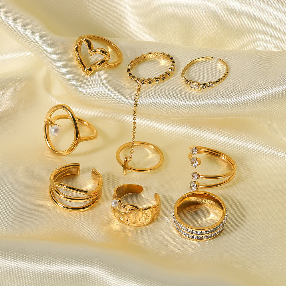 Anello da donna minimalista geometrico vintage in acciaio al titanio con intarsio di zirconi