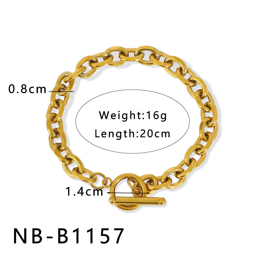 INS Style Geometric and Letter-Shaped Titanium Steel Stainless Steel Bracelet with 18K Gold Plating for Couples