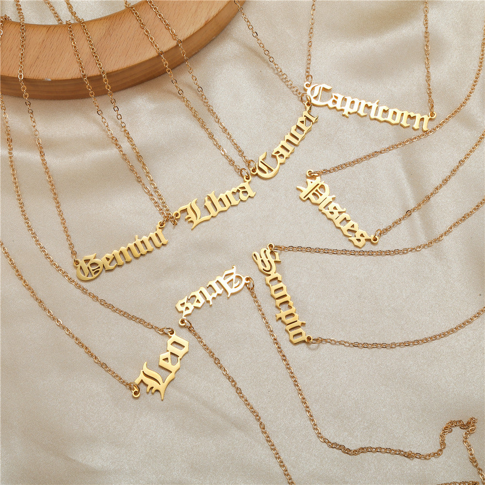 Minimalist Stainless Steel Teardrop Zodiac Letter Necklace for Unisex
