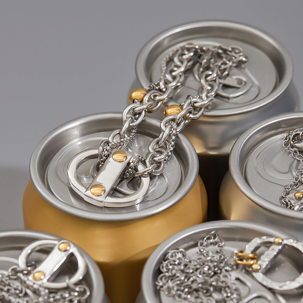 Punk Stainless Steel and Titanium Steel Necklace and Bracelet Set with Soda Can Design for Women