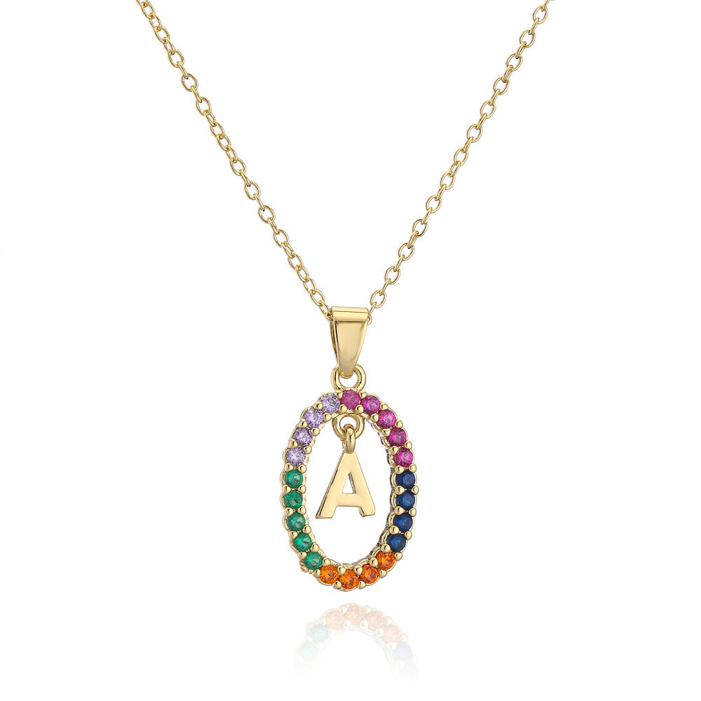 Minimalist Gold Plated Brass Letter Cubic Zirconia Pendant Necklace for Women