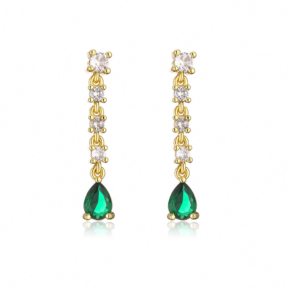 Orecchini pendenti da donna minimalisti geometrici in rame con placcatura in oro 18K e accento in zircone, design di lusso leggero