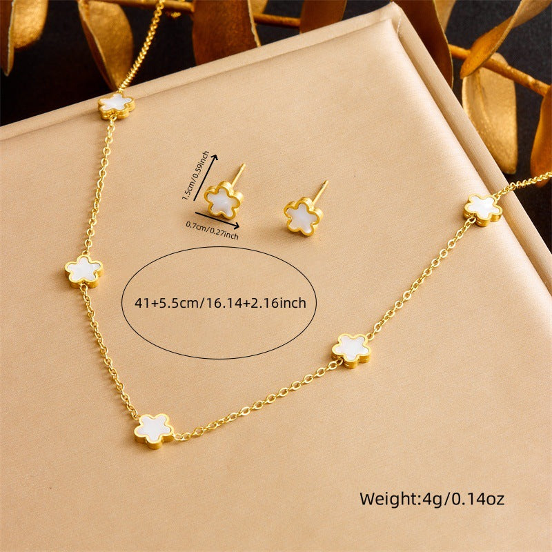 Vintage Minimalist Business Casual Plated Stainless Steel Flower Pendant Necklace Earrings Bracelet Set