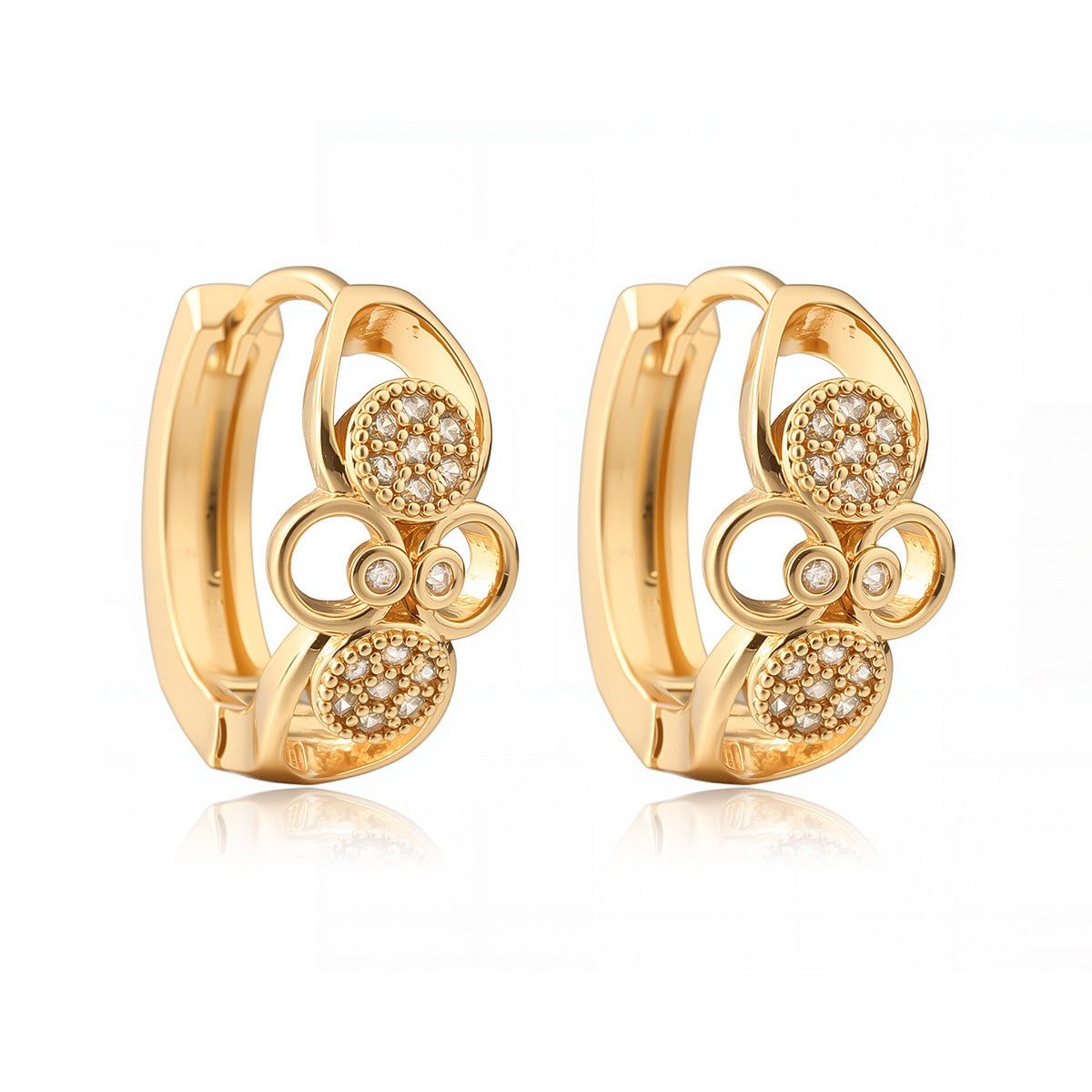 Orecchini Minimalisti Geometrici Irregolari in Rame con Placcatura in Oro 18K e Zirconia Micro-Pavé da Donna