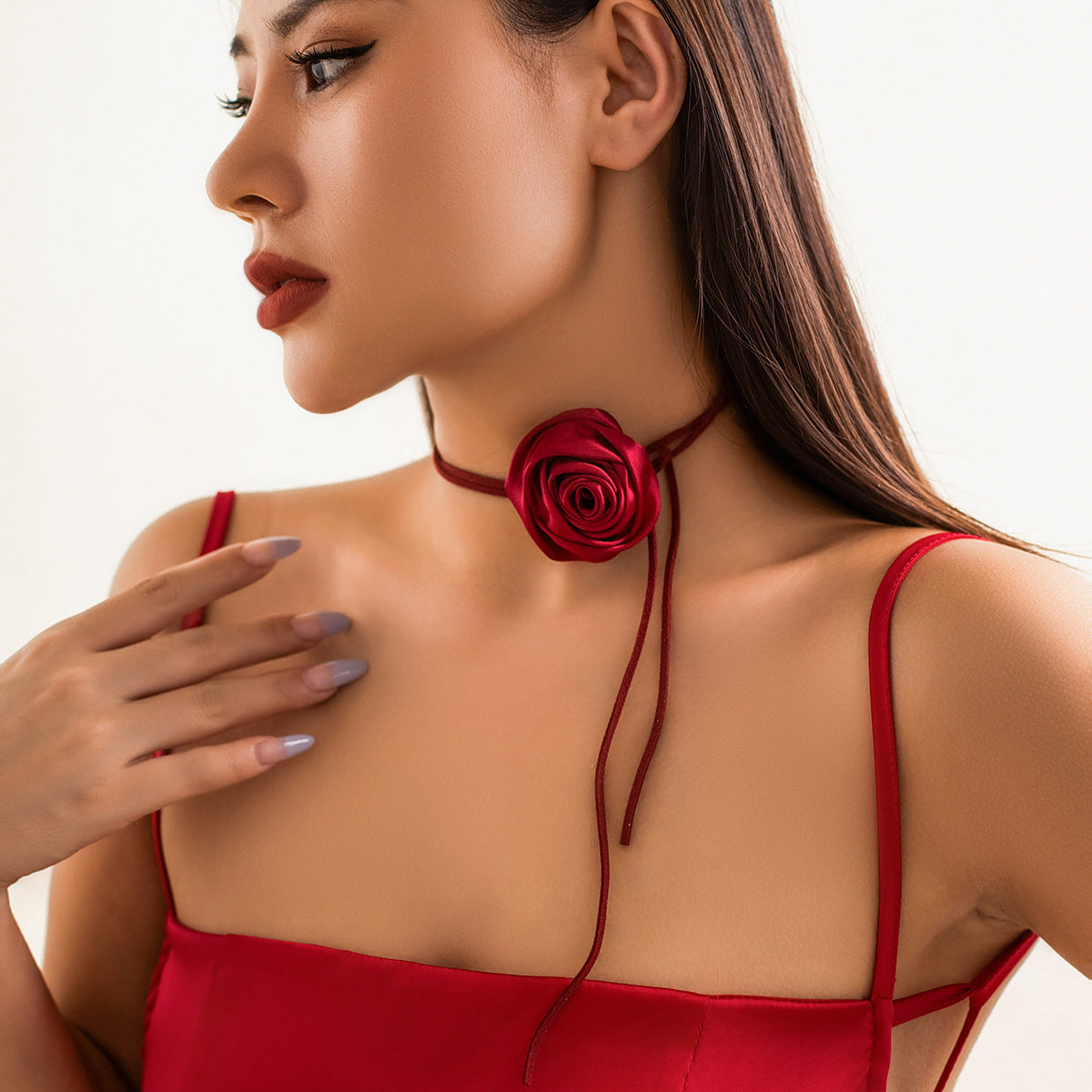 Vintage Floral Fabric Rose Choker Necklace for Women