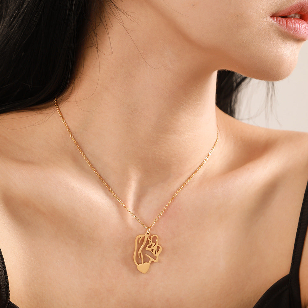 Geometric Gold Plated Stainless Steel Pendant Necklace with Snake Chain for Women