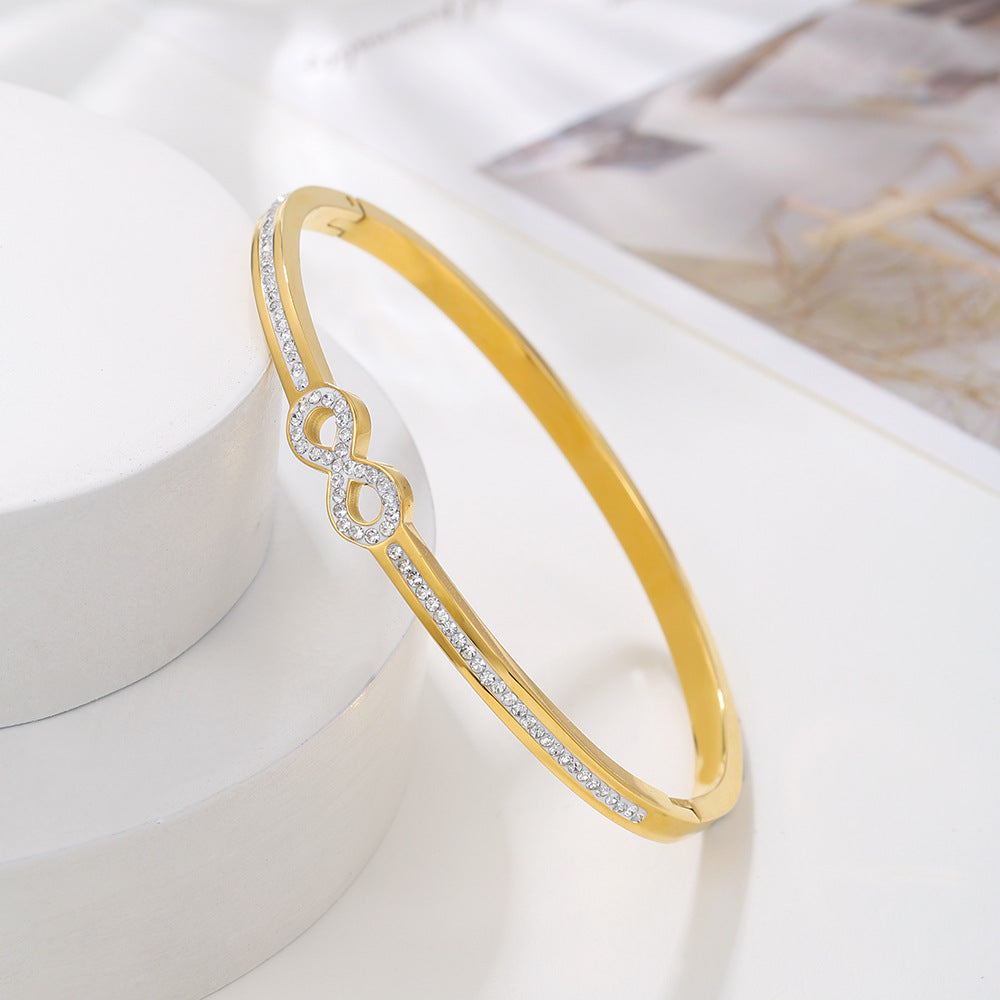 Geometric Round Rhinestone Inlaid Plated Titanium Steel Infinity Bracelet