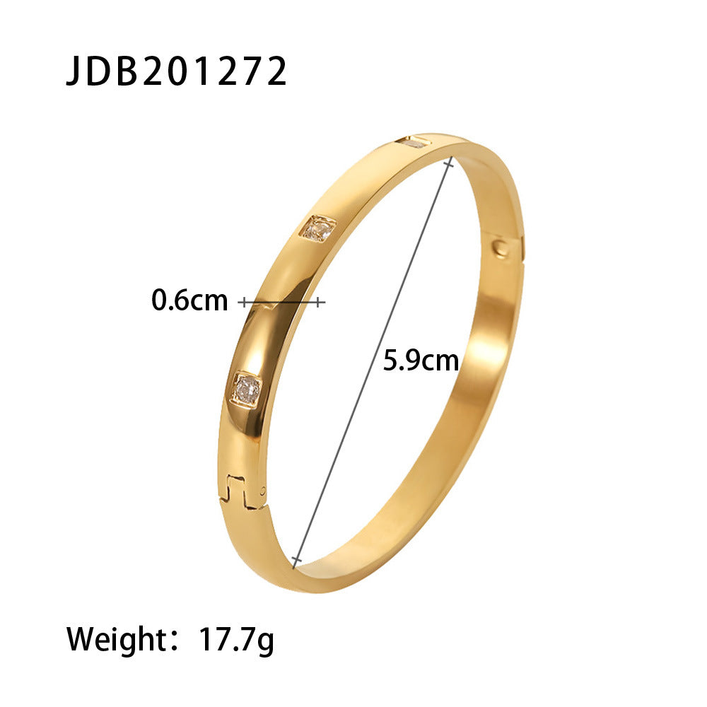 Pulsera ovalada minimalista de acero de titanio con incrustaciones de circonio bañada en oro de 18K Joyería de acero inoxidable para mujer