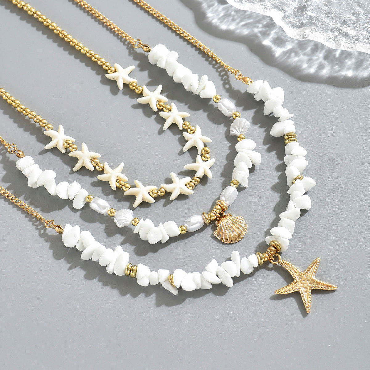 Bohemian Style Star and Shell Shaped Zinc Alloy Necklace with Woven Texture for Women