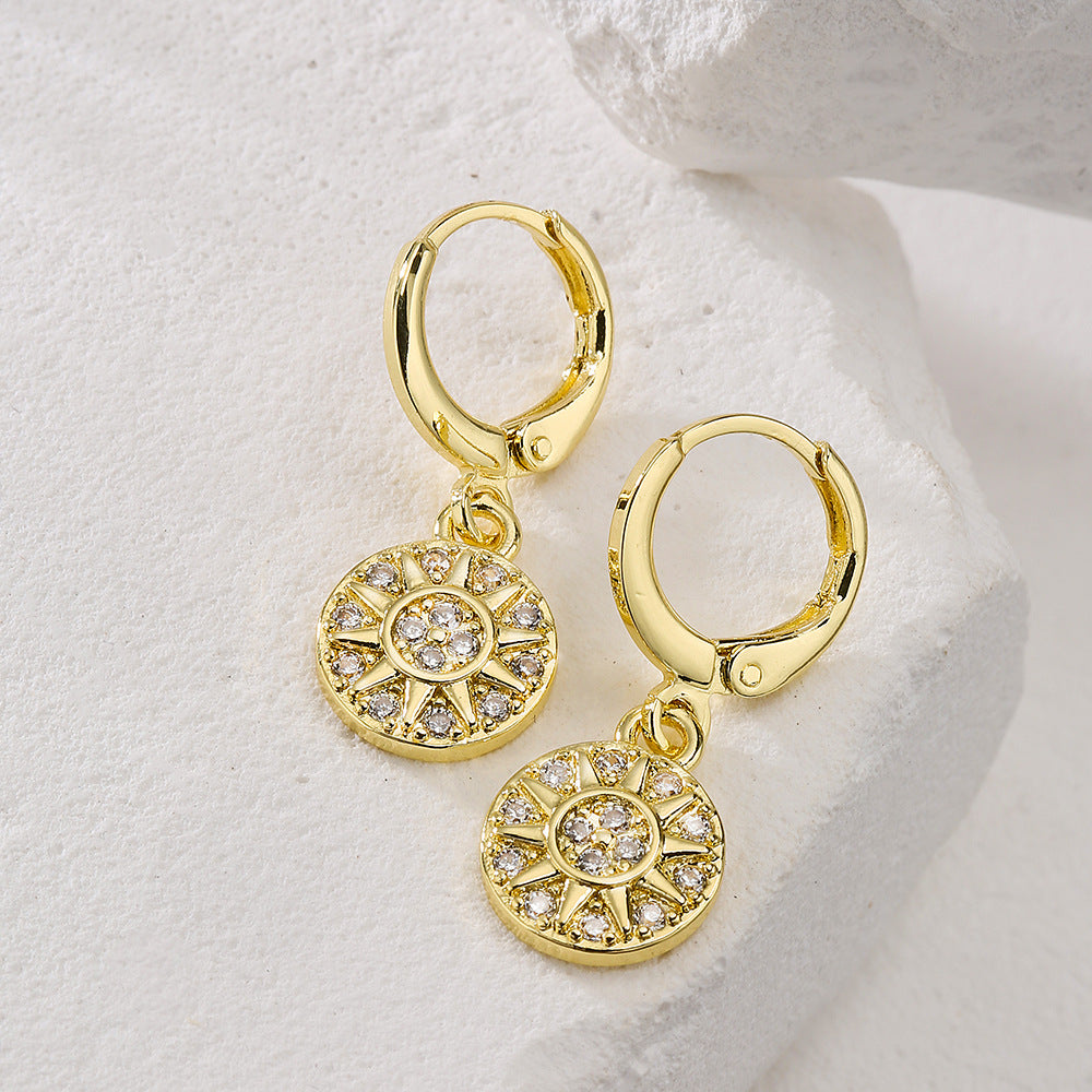 Orecchini Geometrici in Rame con Placcatura in Oro 18K e Zirconi Micro-Pave per Donna, Gioielli per Orecchio Minimalisti e di Tendenza