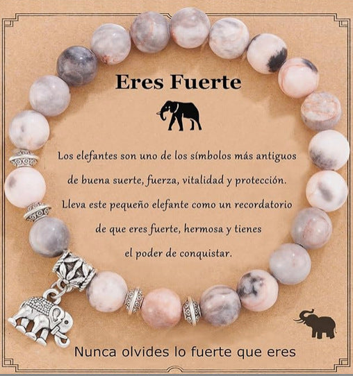 8mm Natural Stone Charm Bar Bracelet with Elephant Amethyst Amazonite Rose Quartz Fluorite Unisex Handmade Jewelry