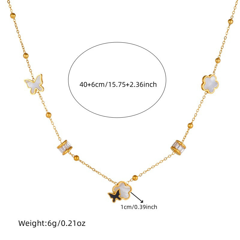 Set Collana Orecchini Bracciale Placcato in Acciaio Inossidabile con Fiori Floreali Eleganti Farfalle Vintage