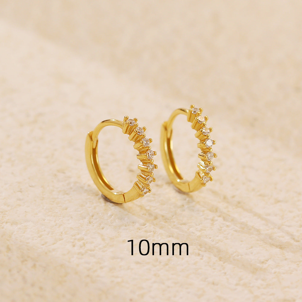 Eleganti orecchini a cerchio da donna minimalisti in argento sterling 925 placcato con gemme, dalla forma geometrica e rotonda