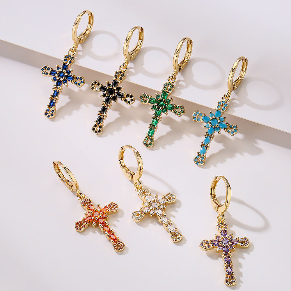 Orecchini geometrici in rame con placcatura in oro 18 carati e accenti di zirconi da donna, gioielli minimalisti alla moda