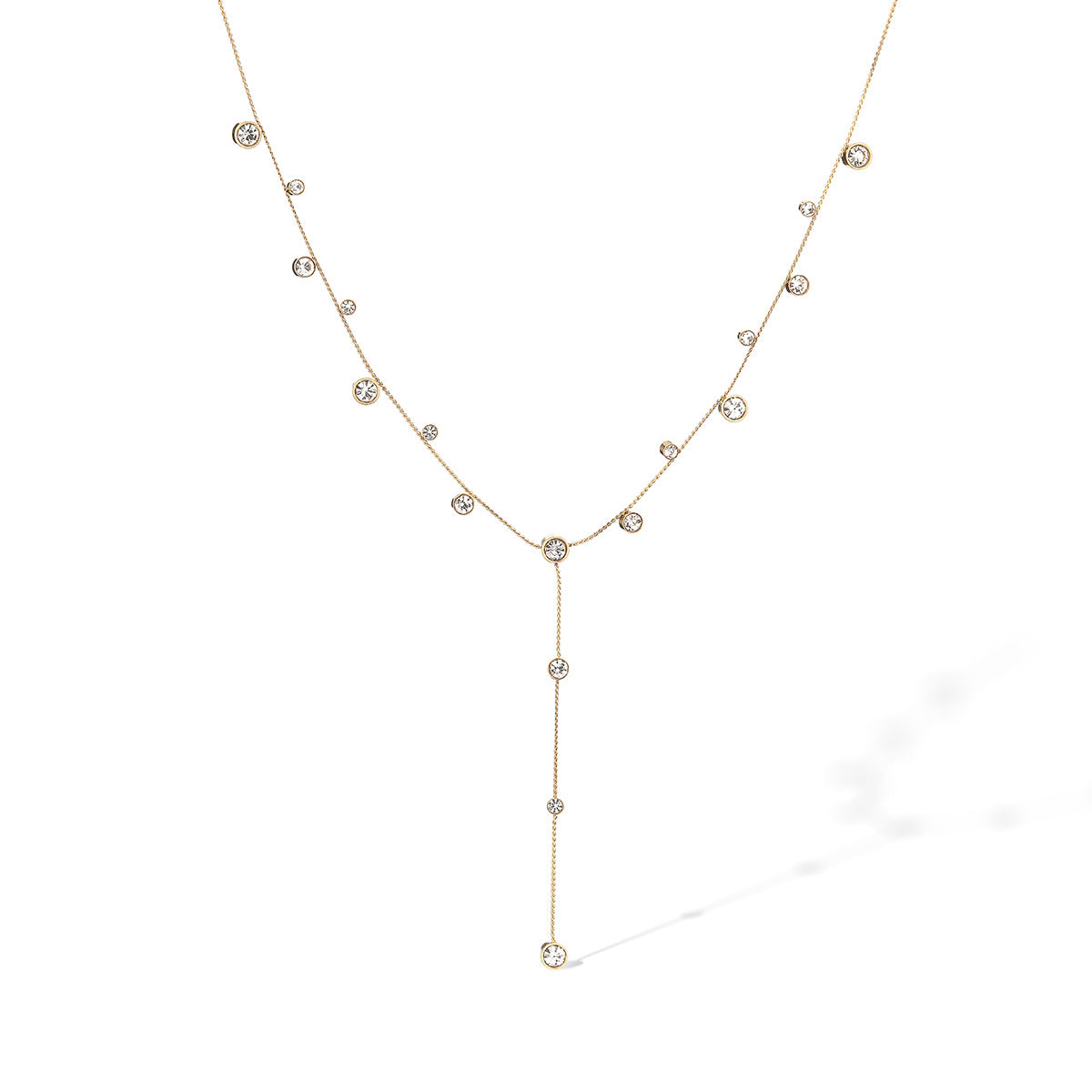Minimalist Elegant 18K Gold Plated Geometric Stainless Steel Necklace with Cubic Zirconia Inlay for Women