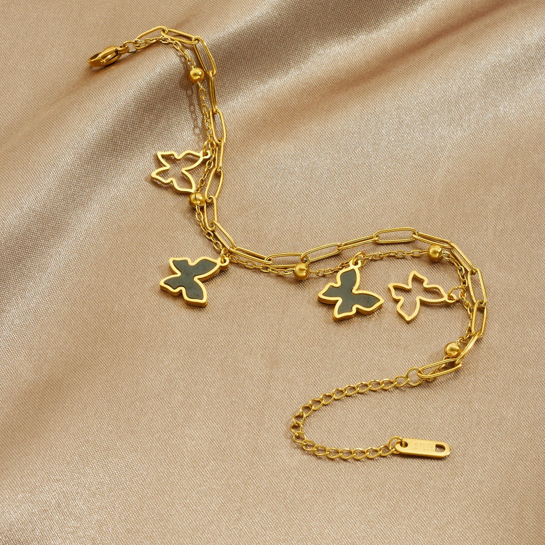 Minimalist Gold Plated Stainless Steel Double Layer Hollow Butterfly Bracelet for Women
