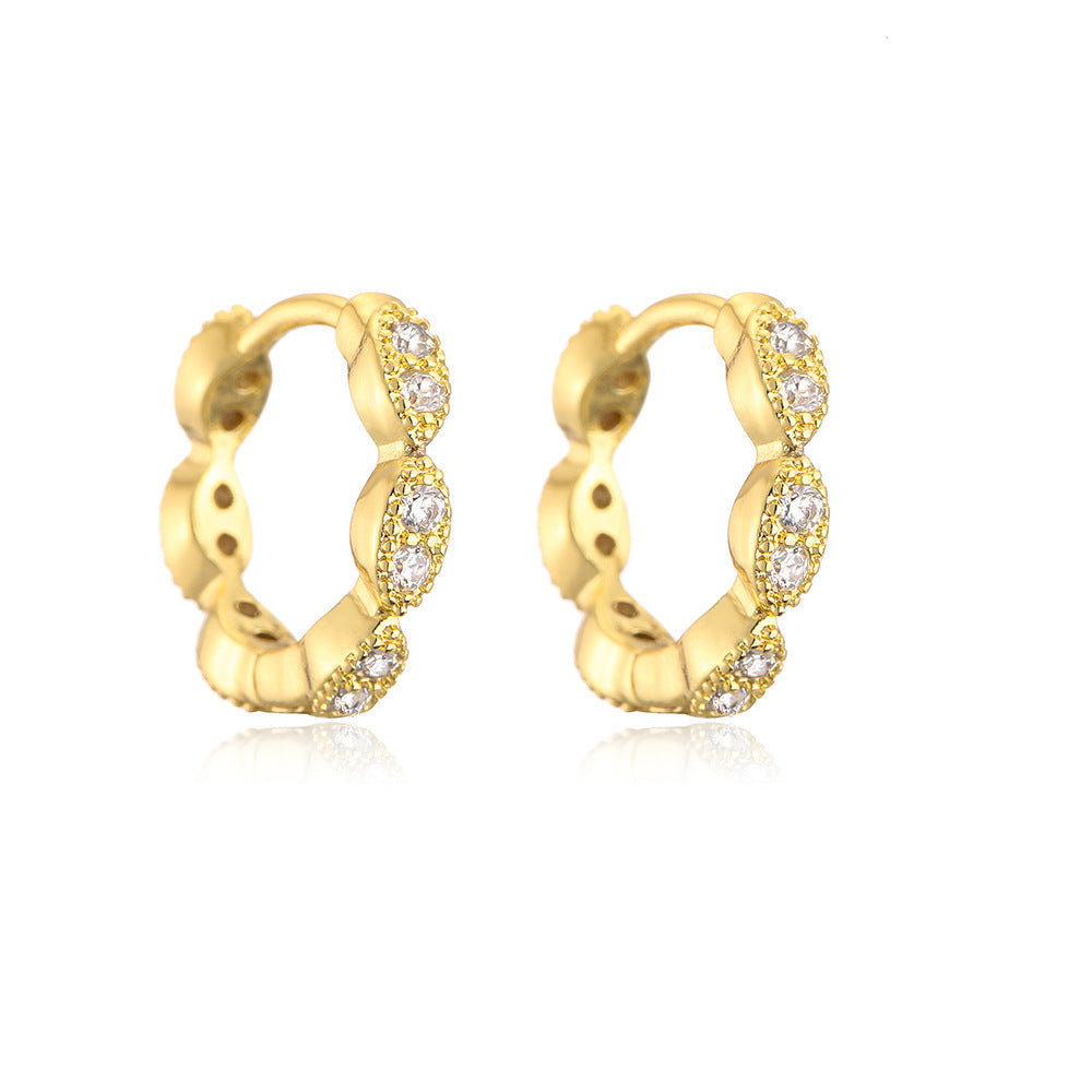 Orecchini a cerchio irregolari geometrici minimalisti da donna in rame con placcatura in oro e zirconi micropavé
