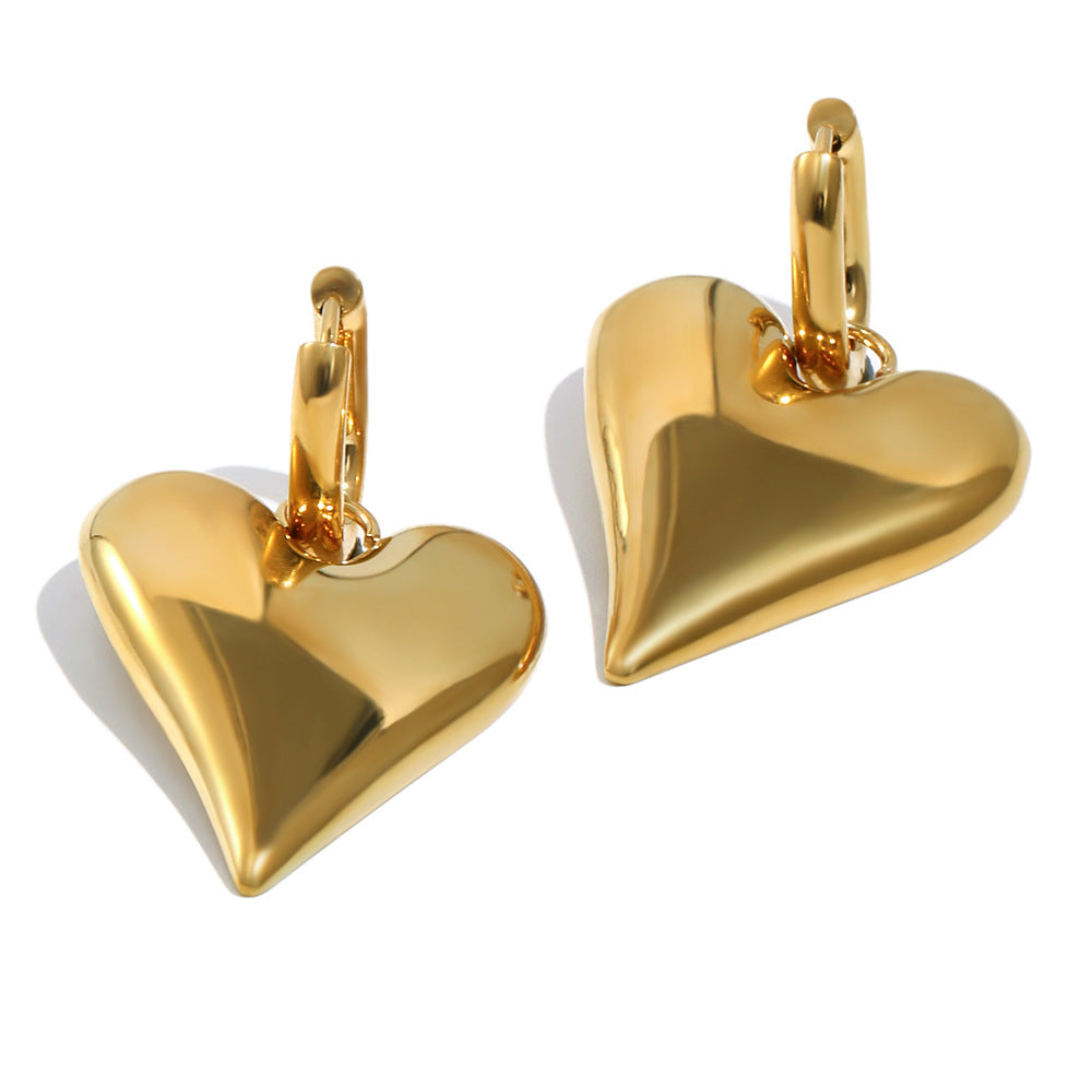 Minimalist Geometric Stainless Steel 18K Gold Plated Smooth Heart Stud Earrings for Women