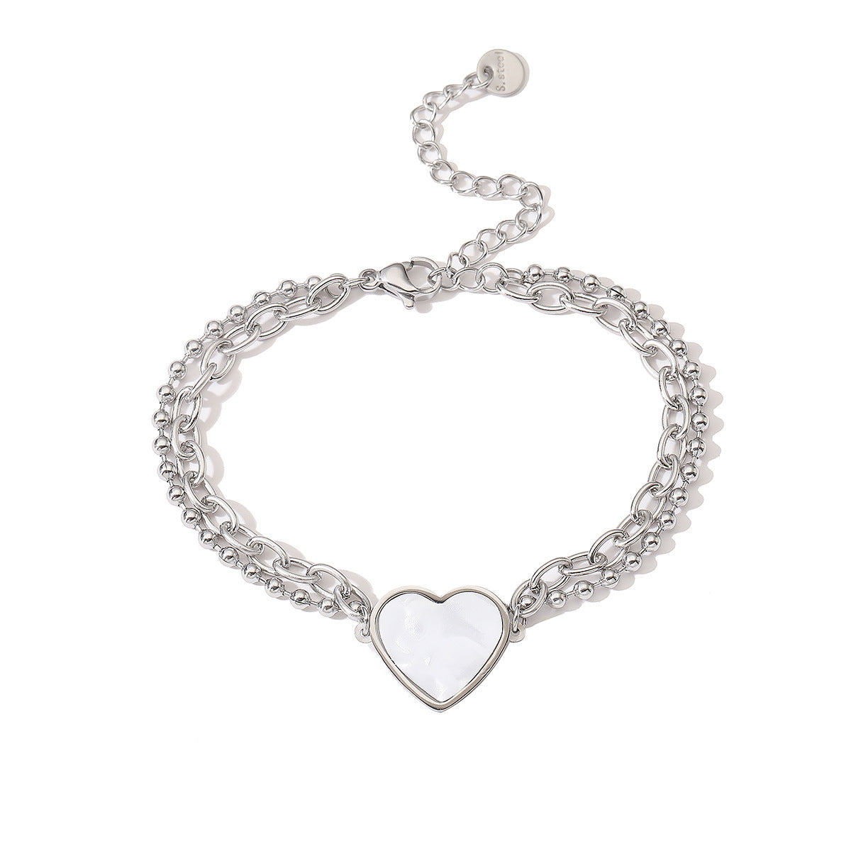Bracciale da donna minimalista a forma di cuore in acciaio inossidabile placcato oro 18 carati, bracciale alla moda impilabile a doppio strato
