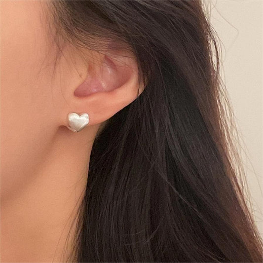 Minimalist Sweet 925 Sterling Silver Brushed Heart Earrings Geometric Design Gold Plated Option