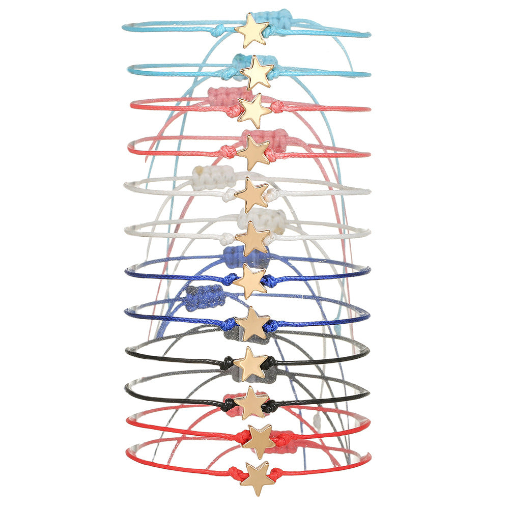 Beach Vacation Style Alloy Turtle Compass Shell Heart Starfish Evil Eye Braided Anklet and Bracelet Set