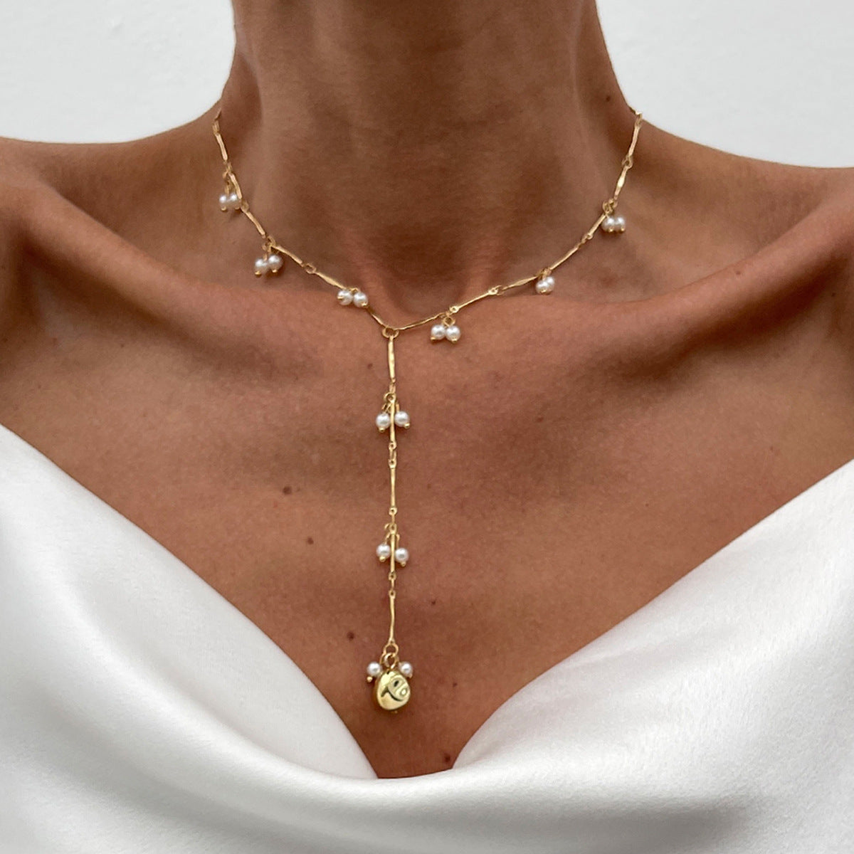 Elegant Geometric Faux Pearl Tassel Ball Chain Necklace for Women