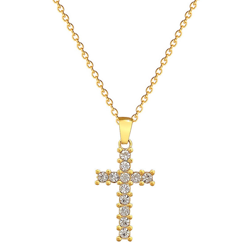 Collana pendente con croce geometrica minimalista in acciaio al titanio con placcatura in oro e zirconi cubici per donne e uomini