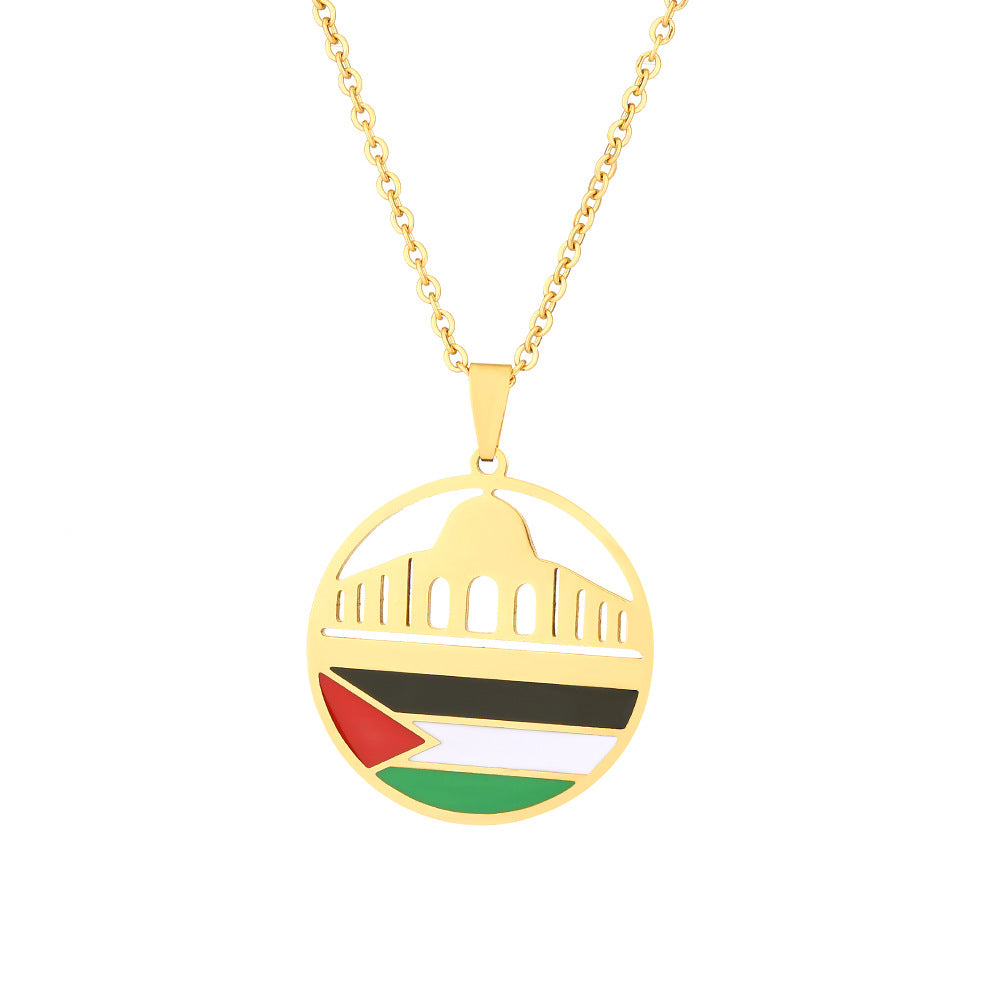 Collana Etnica Vintage con Pendente Geometrico in Acciaio Inossidabile con Ciondolo in Acciaio al Titanio e Finitura Placcata per Catena a Strati da Maglione Unisex