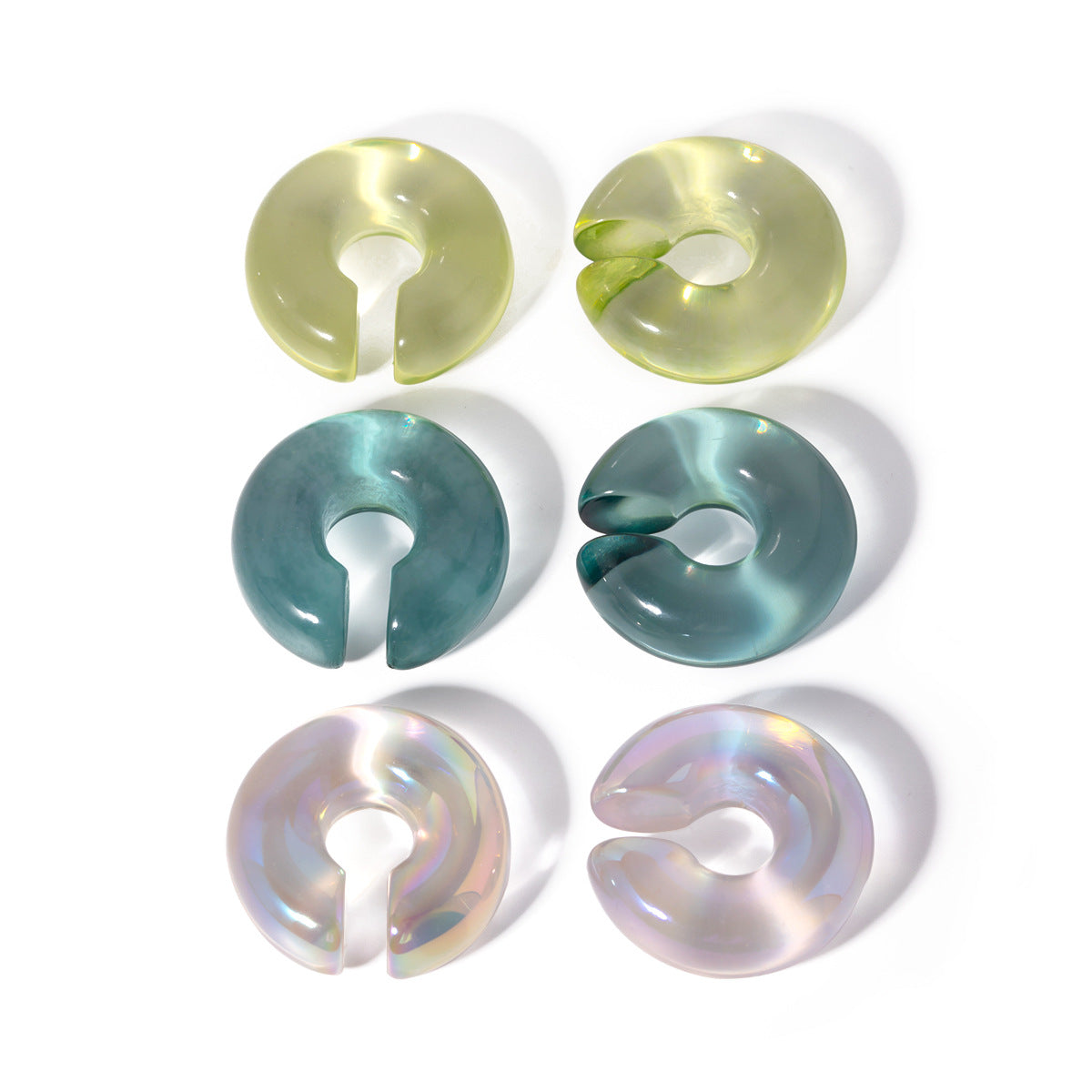 Minimalist Sweet Geometric Drip Oil Resin C-Shape Clip-On Earrings for Women