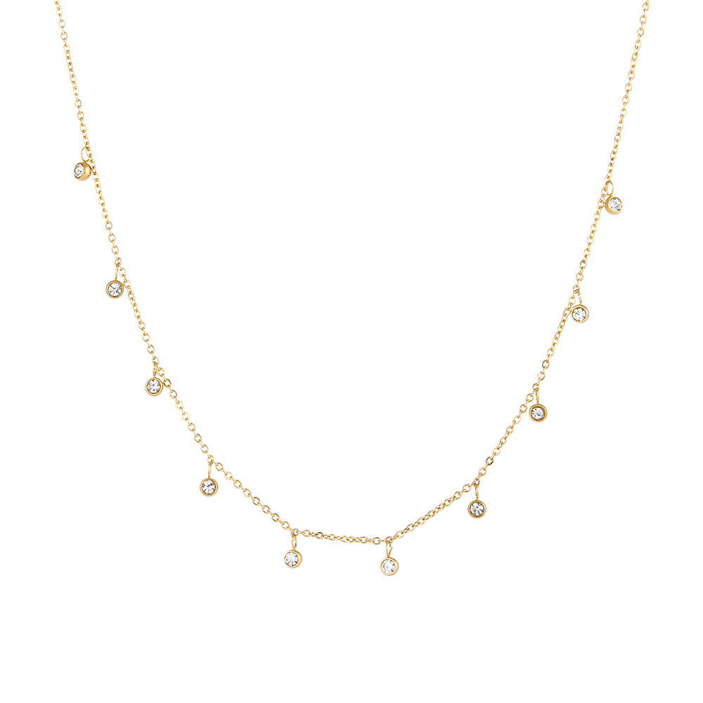 Minimalist Geometric Square Colored Zircon Pendant Necklace in Titanium Steel with Plated Finish for Women
