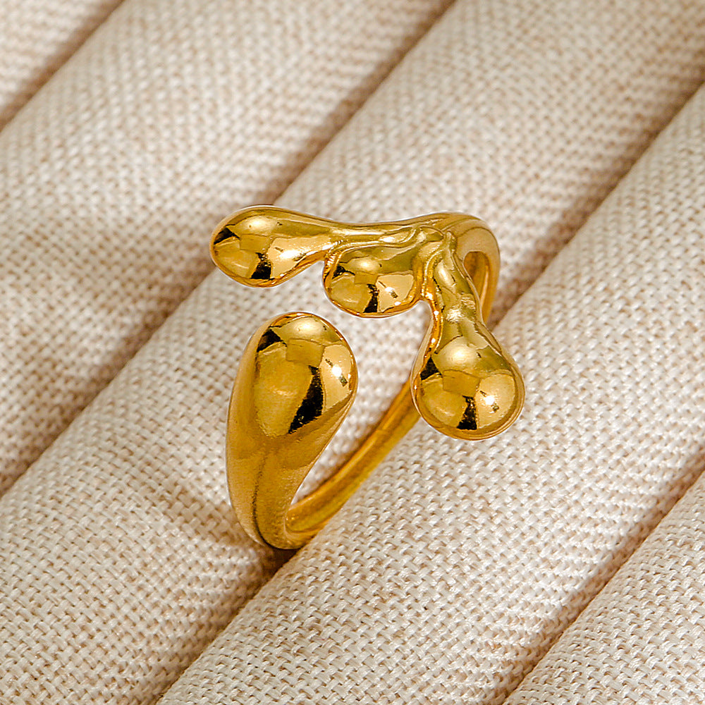 Vintage INS Style Stainless Steel Adjustable Ring with Natural Stone Inlay in Geometric Heart Zodiac and Animal Shapes