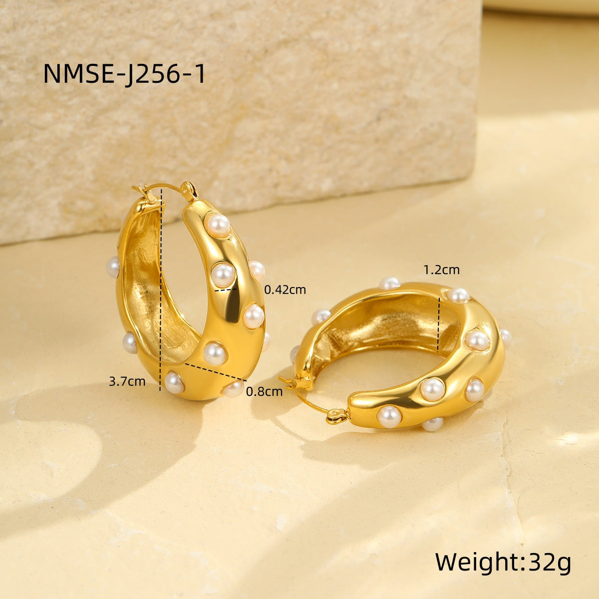 Pendientes de aro de acero inoxidable con diseño geométrico de moda, chapados en oro de 18 quilates, con incrustaciones de perlas y circonitas para mujer