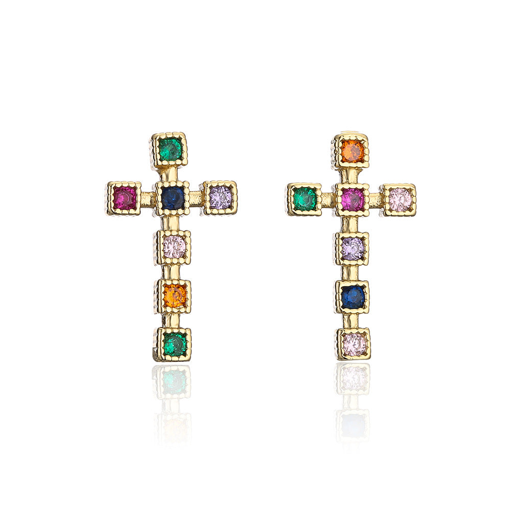 Geometric Minimalist Copper Earrings with 18K Gold Plating and Micro-Paved Zirconia for Women