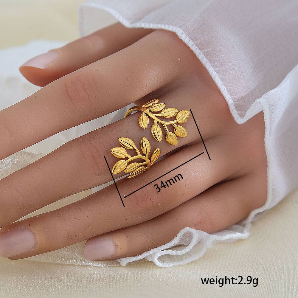 Anello Minimalista a Forma di Foglia in Acciaio Inossidabile Placcato Oro 18K da Donna e da Uomo
