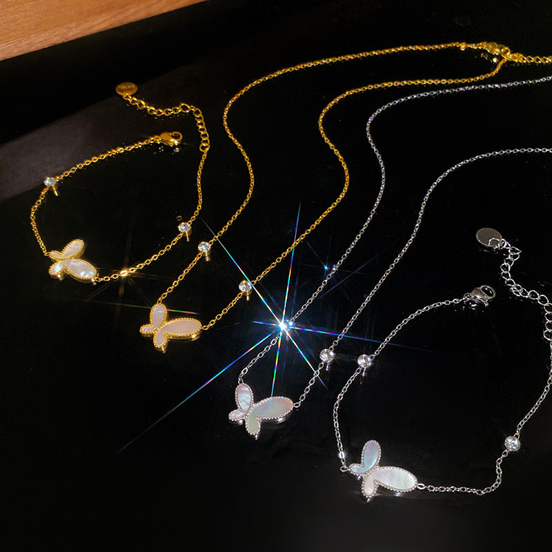 Elegant Gold Plated Titanium Steel Butterfly Necklace with Geometric Design