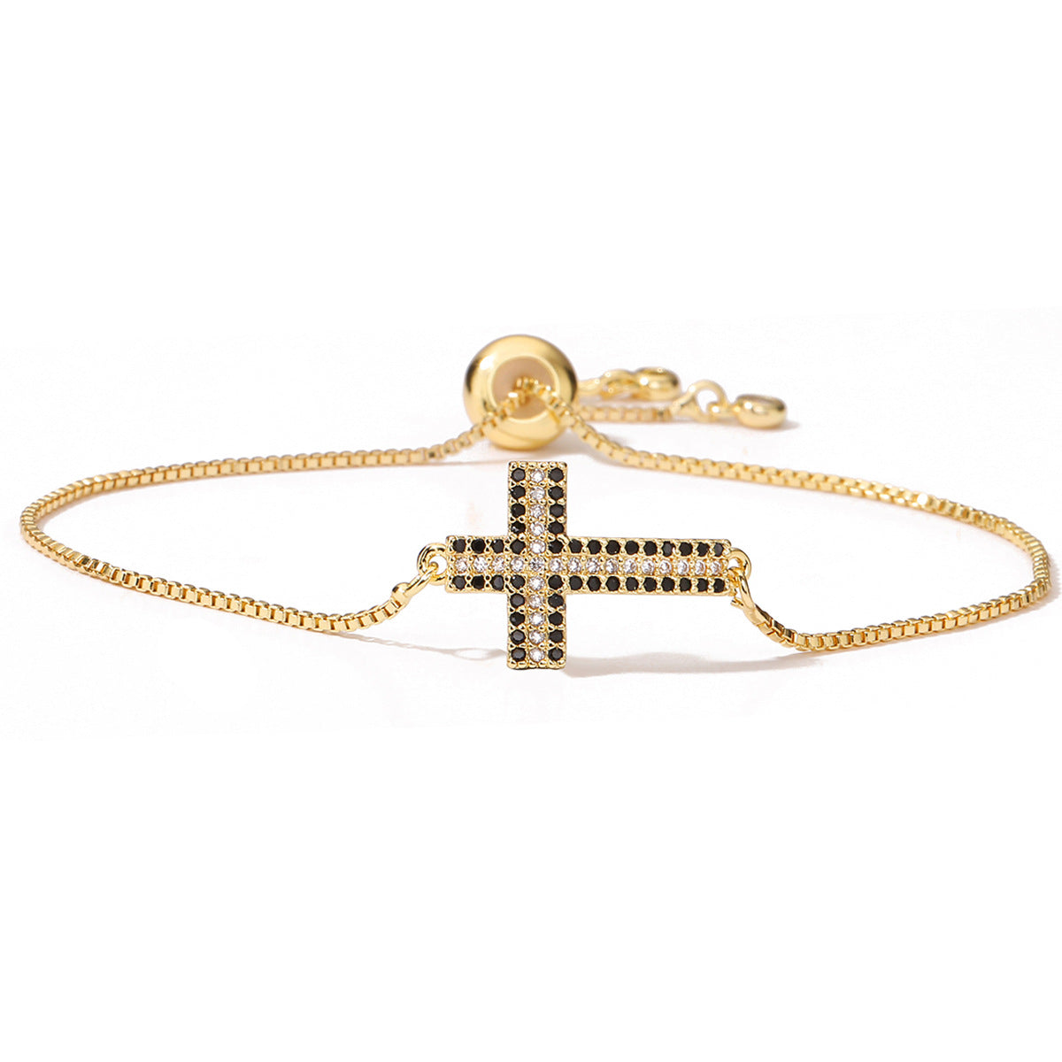 Minimalist Luxury 18K Gold Plated Brass Cross Bracelet with Cubic Zirconia for Women
