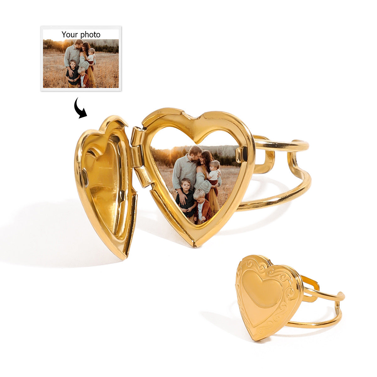 Anillo minimalista de acero inoxidable con forma de corazón y acabado chapado para mujer