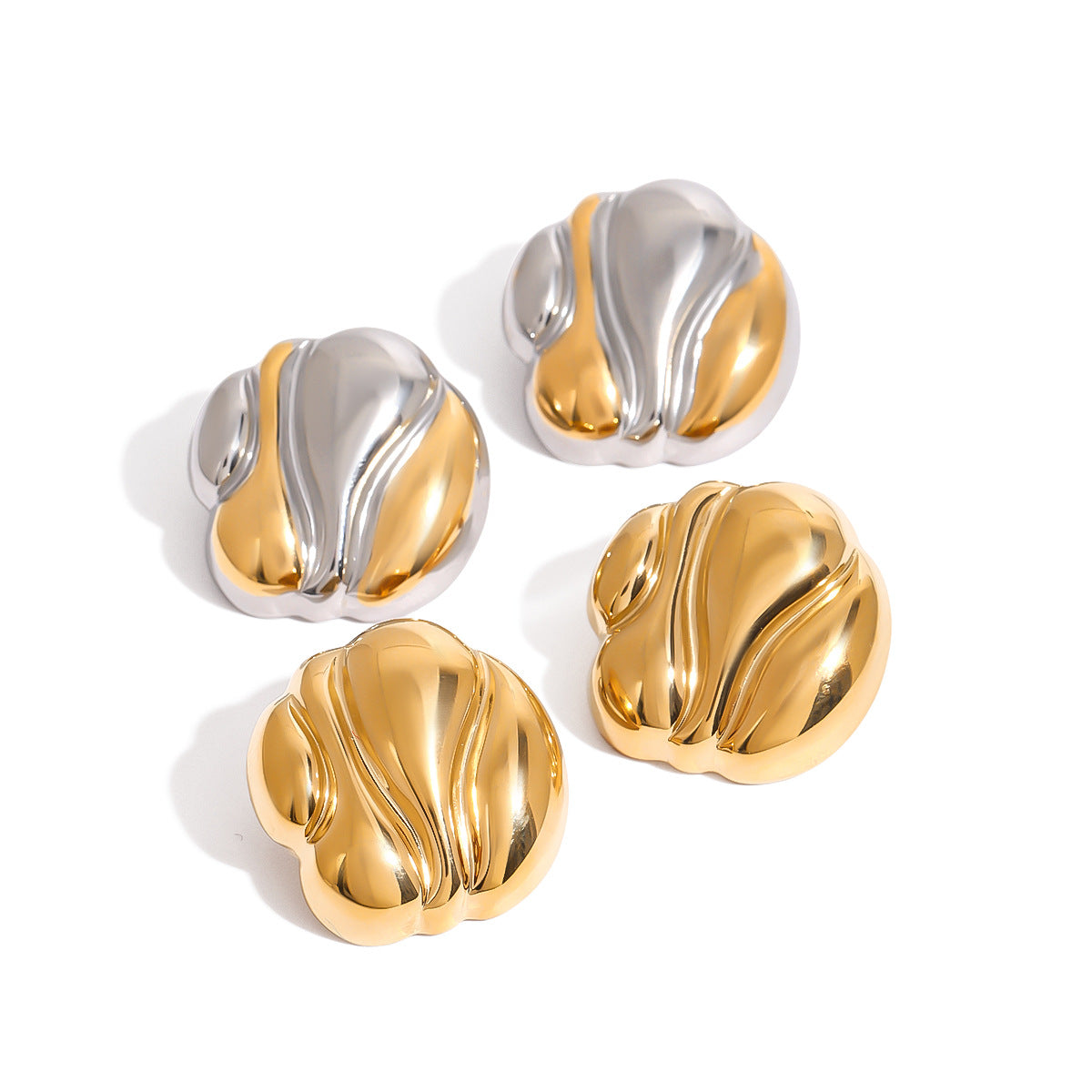 Luxury Elegant 18K Gold Plated Geometric Square Titanium Steel Stud Earrings for Women