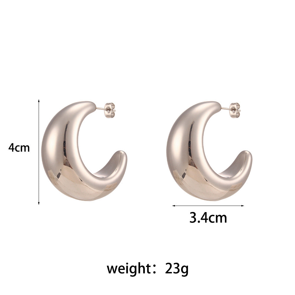 Minimalist Geometric Stainless Steel Hoop Earrings for Women with Silver Plated Finish and Diamond-Cut Faceting