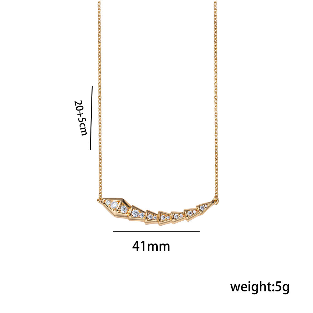Minimalist Snake Shape Titanium Steel Necklace and Earrings Set for Women with Rhinestone Inlay and Gold Plating