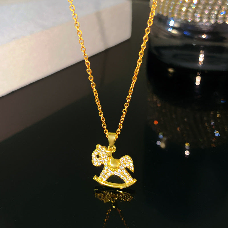 Minimalist Sweet Sporty Titanium Steel Plated Necklace with Brass Cubic Zirconia Pendant for Unisex