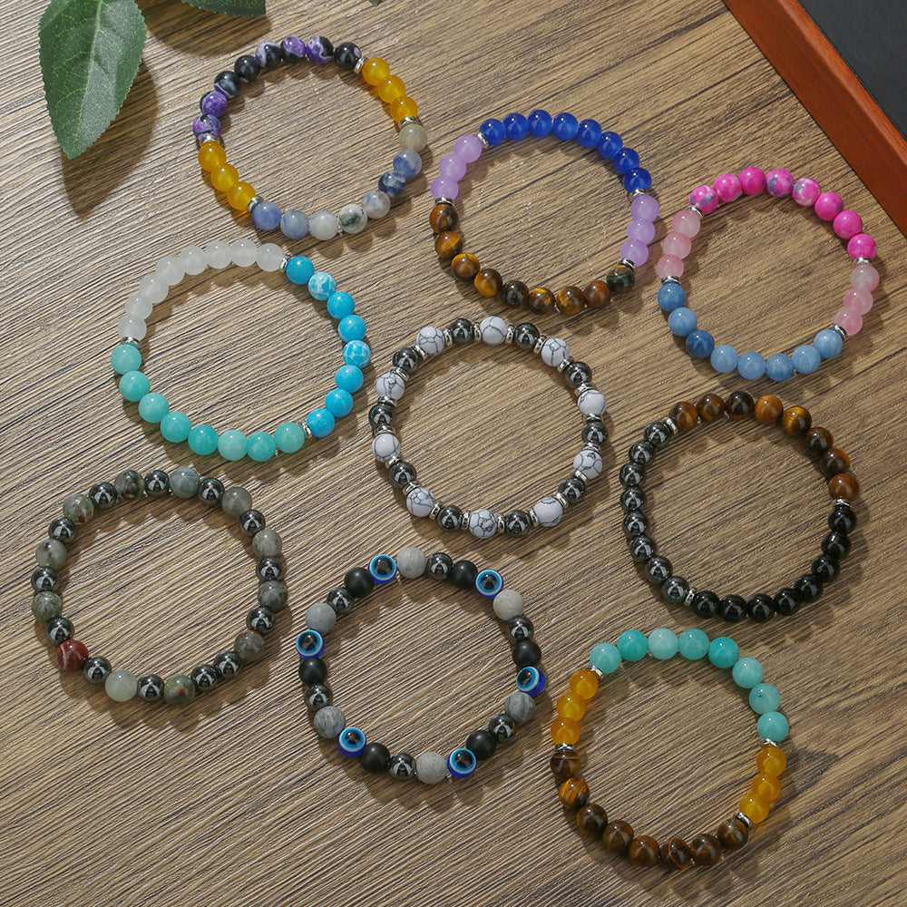 Lotus Beaded Bracelet with Tiger Eye Turquoise Agate and Volcanic Stone for Unisex