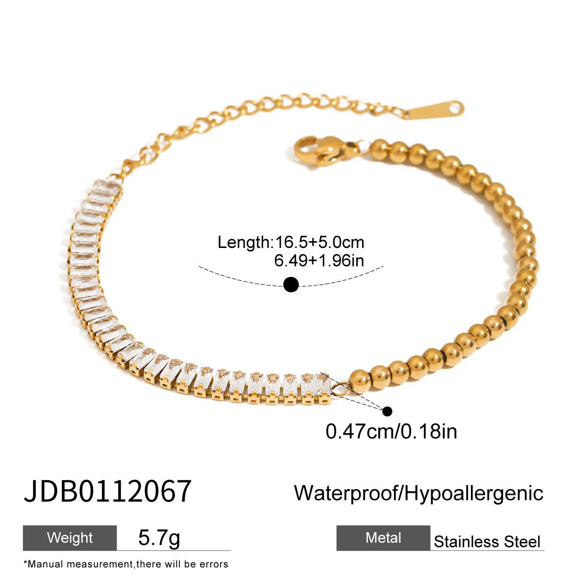 Elegant Geometric Oval Stainless Steel Plated Cubic Zirconia Bracelet for Women