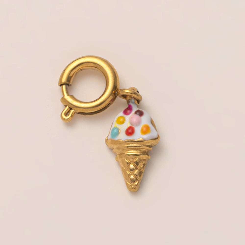 Vintage 18K Gold Plated Stainless Steel Geometric Floral Charm Bar